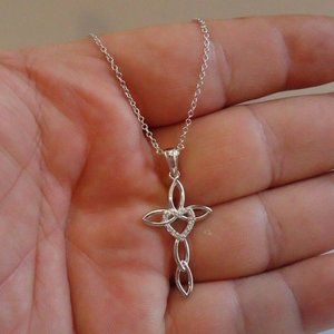 18k White Gold Over Sterling Silver Cross Necklace